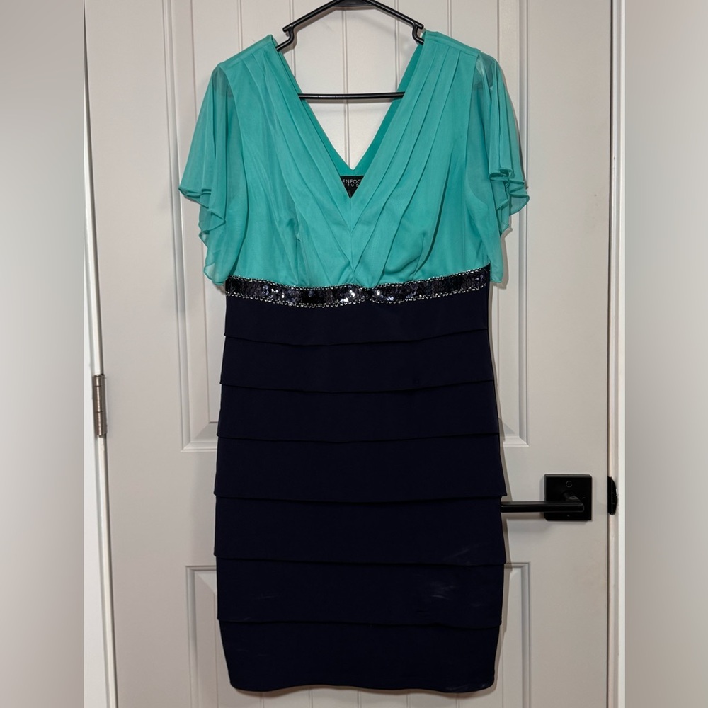 Enfocus Studio Aqua and Navy Dress